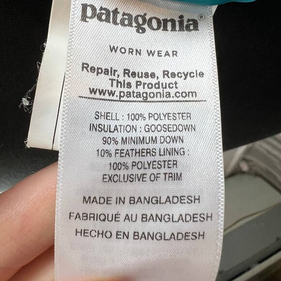 PATAGONIA Blue Pink Green Long Sleeve Zip Front Down Sweater Puffer Jacket XS - Picture 8 of 8